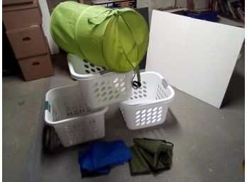 3 Deep Sterlite Laundry Baskets, 1 Collapsible Hamper And 2 Closet Organizers  CVBK