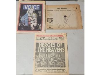 Three Paper Newspapers From New York Times, New York Post And Village Voice