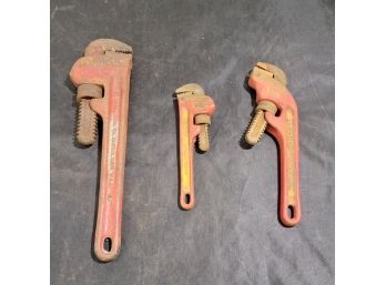 Three Ridgid Brand 10', 8' And 6' Pipe Wrenches.  C4