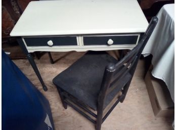 Wooden Painted 2-drawer Desk & Stained Navy Heavy Wood Chair  WA