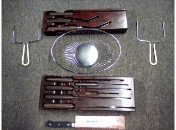 CUTCO Knives & Serving Pieces Sets 40 & 41, Chrome Bread Basket, JA Henkels Bread Knife  CAVE
