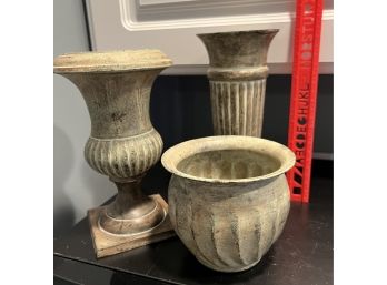 (3) Piece Solid Brass Vases