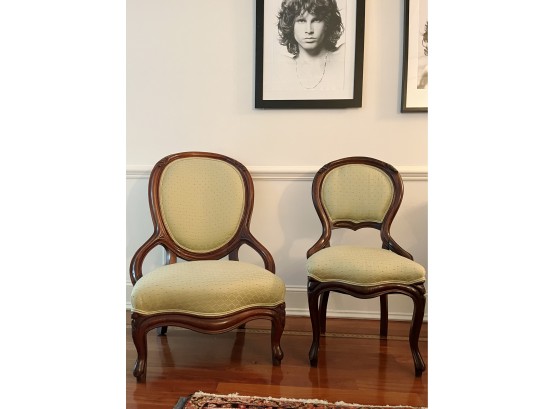 A Complimentary Duo Of Antique Victorian Mahogany Upholstered Side Chairs