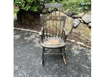 A Rare Antique High Back Hitchcock Rocking Chair - Rustic Condition