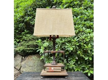 A Fruitwood Antique Woodscrew Book Press Form Lamp - What Library Can Do Without?!
