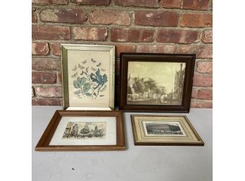 A Set Of 4 Various Old Framed Art Pieces - Look Closely