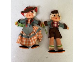 A Pair Of Kitsch Austrian Folk Dolls Made Of Felt - Likely 60s