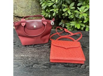 Longchamps And More - 2 Small Red Handbags - One Genuine Ostrich