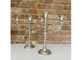A Pair Of Sterling Silver (weighted) 3 Arm Candelarbra - Lovely