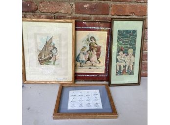 A Set Of 4 Child Themed Works Of Art