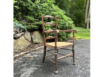 A Ladder Back Rush Seat Chair - Old - In Need Of Repair
