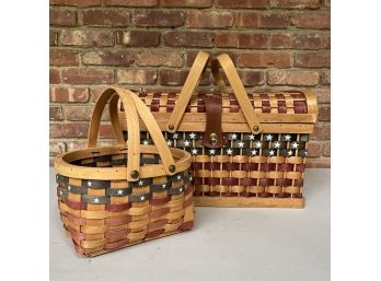 An American Flag Themed Picnic Basket And Double Handled Market Basket