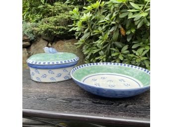 2 Pieces Of Cheery Villeroy & Boch Table Ware - Lidded Baker And A Large Round Serving Bowl