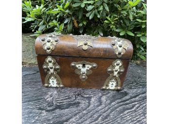 An Antique Wooden Tea Caddy With Ivory Inlay
