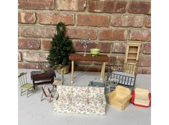 A Small Grouping Of Doll Furniture Including Christmas Tree