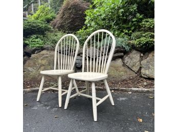 A Pair Of Ethan Allen White Painted Windsor Chairs