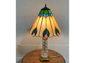 Beautiful Crystal Lamp W/stained Glass Shade