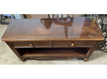 Long Wood Glass Top TV Stand ~ 2 Drawer ~
