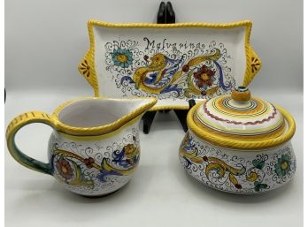 Vintage F C  Deruta Dragon Pottery ~ Malvarina ~ 3 Pc Lot