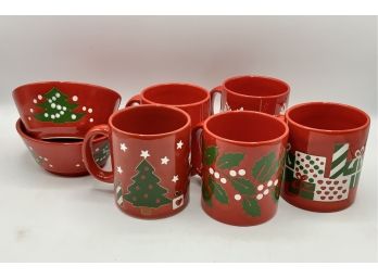 5 Waechtersbach Germany Christmas Mugs & 2 Cereal Bowls