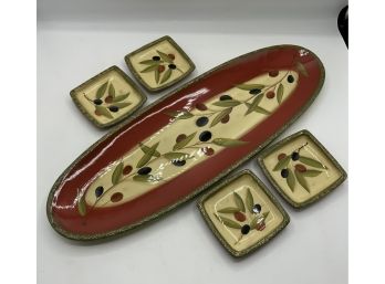 Clay Art Olive Oil Set ~ Platter & 4 Olive Oil Dishes ~