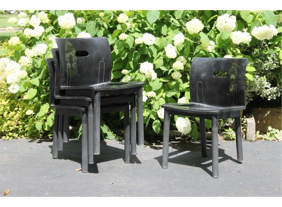 Beautiful Set Of Four Black MCM Kartell Stacking Chairs Designed By Anna Castelli Ferrieri - Made In Italy