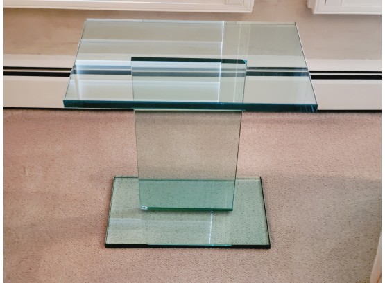 Contemporary Styled Thick Green Glass Panel Accent Side Table