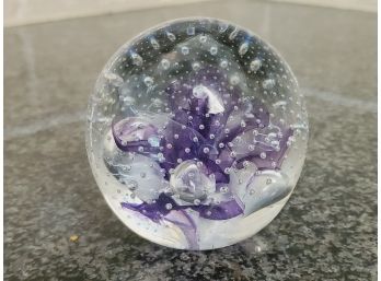 Vintage Fellerman Studio Art Glass Clear & Purple Swirl Signed Paperweight