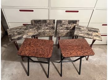 Vintage Set Of Six Faux Marble Brown And Gray Tray Tables