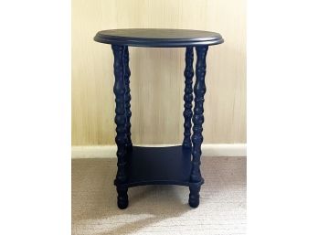 Cute Tall And Round Accent Table With Spindle Legs In A Dark Espresso Finish