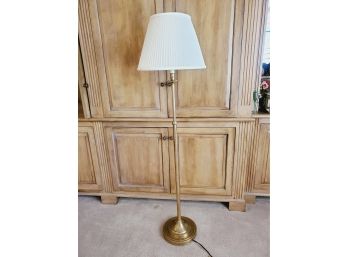 Handsome Brass Floor Lamp With Pleated Fabric Shade