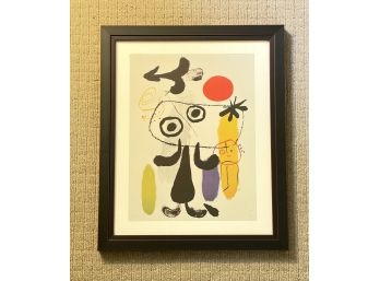 Signed Joan Miro 1950's Abstract- Figur Gegen Rote Sonne II- Figure Against A Red Sun- Professionally Framed