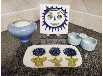 Handmade Signed Pottery Trivets And Bowls