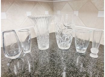 Six Vintage Crystal & Glass Bud & Flower Vases - Orrefors, Ralph Lauren