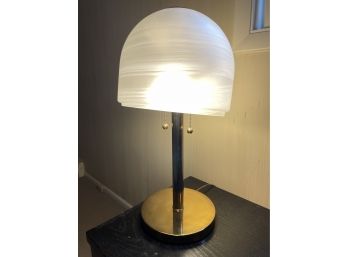 Mid Century Modern Brass Dome Lamp With Frosted Glass Shade- Dual Bulbs With Pull Chains- Tested