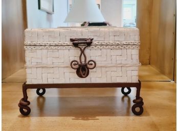Nice Off White Wicker Box On Wrought Metal Frame/stand