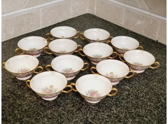 Twelve Vintage Black Knight Czechoslovakia Porcelain Floral Painted Tea Cups