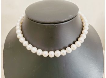 Ladies Large Freshwater Pearl Necklace With Sterling Silver Rose Clasp