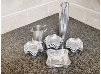 Mixed Grouping Of Aluminum & Pewter Dining Ware Accents And More