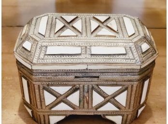 Stamped Metal And White Stone Mosaic Decorative Storage Box