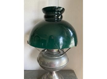 Antique Oil Lamp With Green Shade