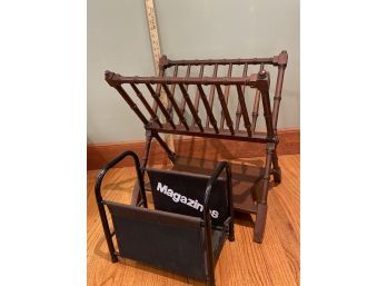 Wood Spindle 20x14x20in And Small Black Metal Magazine Rack