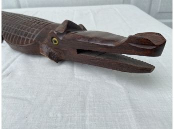 Wooden Alligator 32in African Iron ? Wood Hand Carved Art Very Sold And Dense One Foot Broken