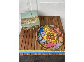 Tin Collectibles MCM Hippy Tray 14x1.5in Elkes Biscuits Cardiff Great Britain England 9x5x9in
