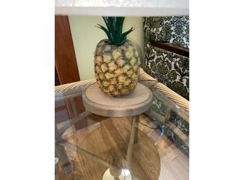 Wood And Glass Side Table 24x18x20in With Pineapple Lamp 19in Tall
