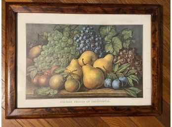 'golden Fruits Of California' Reprinted Lithograph By Currier & Ives Framed Glass 18x13in