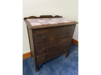 3 Drawer Wood Dresser With Lavender Tile Top 30x17x31.5in