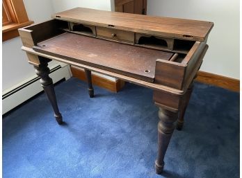 Unique Wood And Veneer Writing Desk 37.5x21x26in Needs Repair
