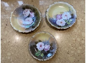 3 Limoges France Plates 2x 8.5in 1x 7in Hand Painted Flowers Signed Felix Chii And Flea Bite Free