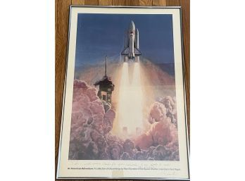 Signed Mort Kunstler Space Shuttle Columbias First Flight Poster Framed Glass 18x27in NASA